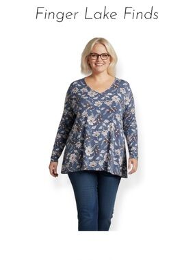 J. Jill Blue Floral V Neck Top, 2X